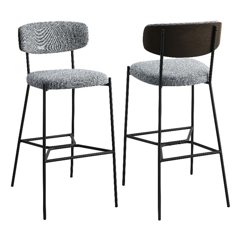 Pemberly Row Upholstered Metal Pub Height Bar Stool Set of 2 in Grey