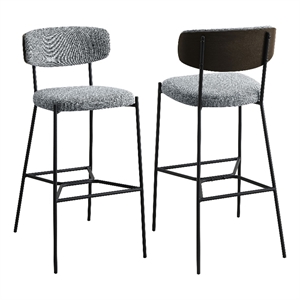 Pemberly Row Upholstered Metal Pub Height Bar Stool Set of 2 in Grey