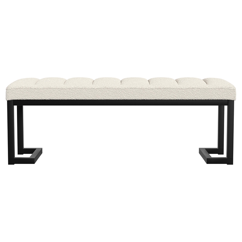 Pemberly Row Boucle Upholstered Tufted Accent Bench in Vanilla
