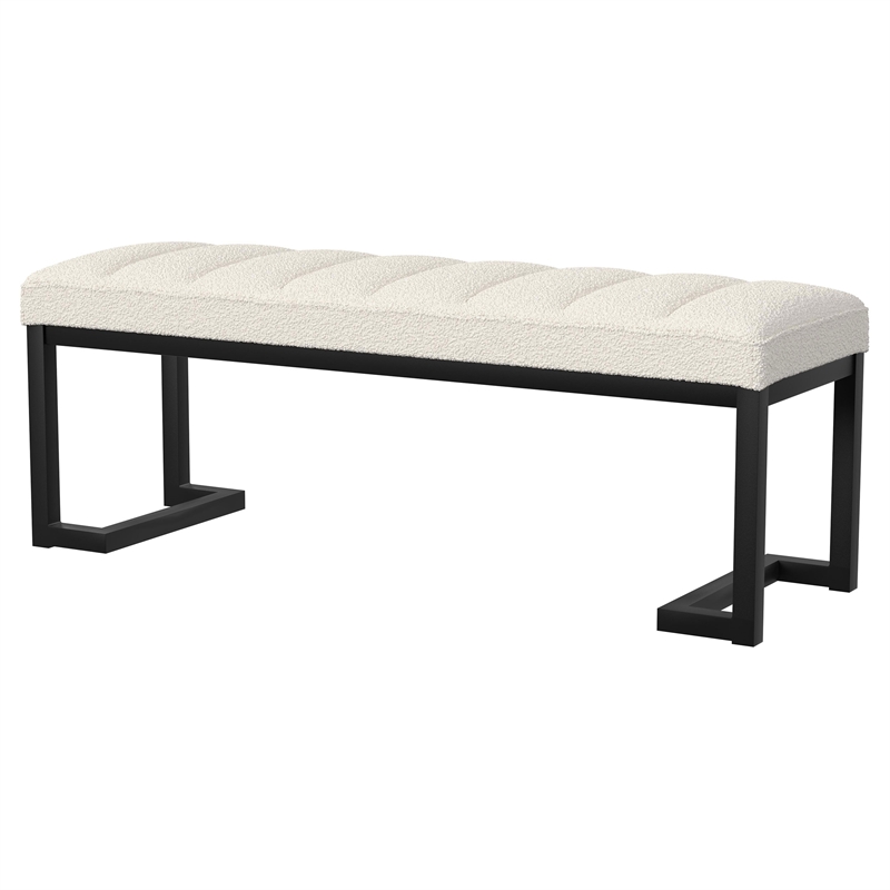 Pemberly Row Boucle Upholstered Tufted Accent Bench in Vanilla