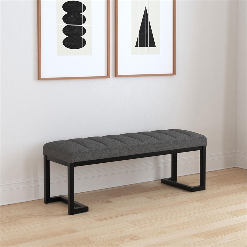 Pemberly Row Boucle Upholstered Tufted Accent Bench in Charcoal