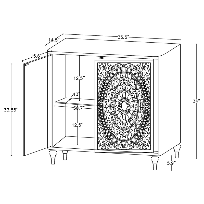 Pemberly Row 2-door Mandala Accent Cabinet in Distressed White