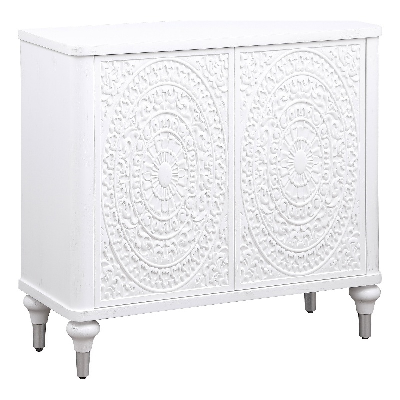 Pemberly Row 2-door Mandala Accent Cabinet in Distressed White