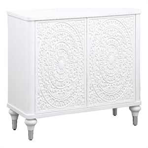 Pemberly Row 2-door Mandala Accent Cabinet in Distressed White