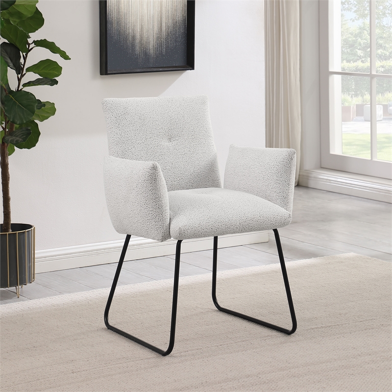 Pemberly Row Upholstered Dining Arm Chair Set of 2 in Light Grey