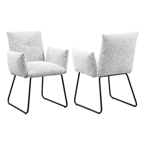 Pemberly Row Upholstered Dining Arm Chair Set of 2 in Light Grey