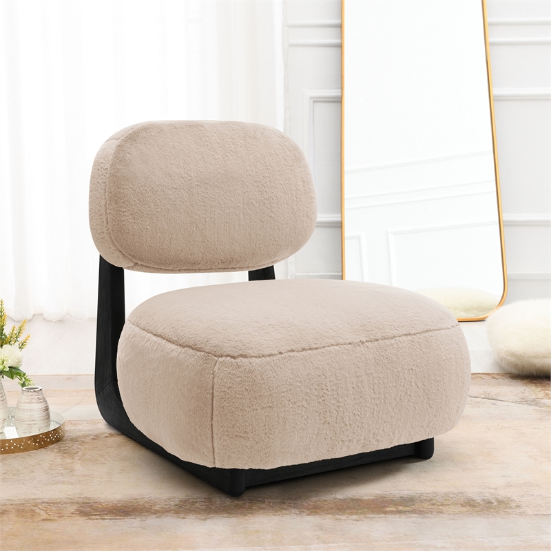 Pemberly Row Faux Fur Upholstered Armless Accent Chair in Camel