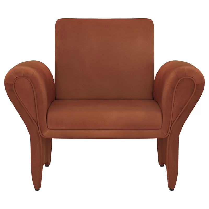 Pemberly Row Upholstered Roll Arm Accent Armchair in Rust Orange