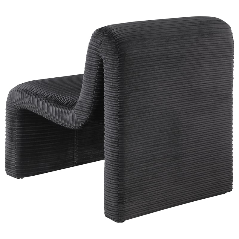 Pemberly Row Ribbed Upholstered Curved Armless Accent Chair in Black