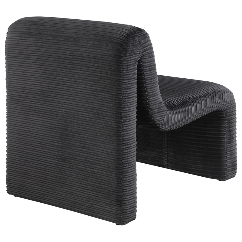 Pemberly Row Ribbed Upholstered Curved Armless Accent Chair in Black