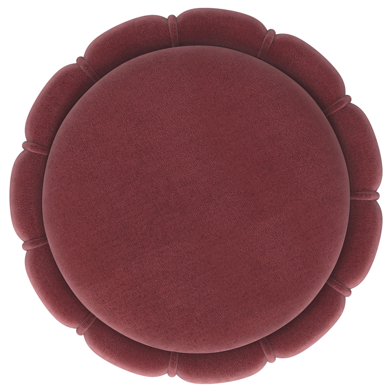 Pemberly Row Round Velvety Soft Upholstered Hourglass Ottoman in Berry