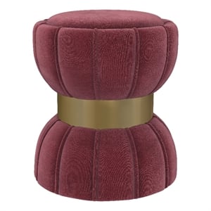 Pemberly Row Round Velvety Soft Upholstered Hourglass Ottoman in Berry