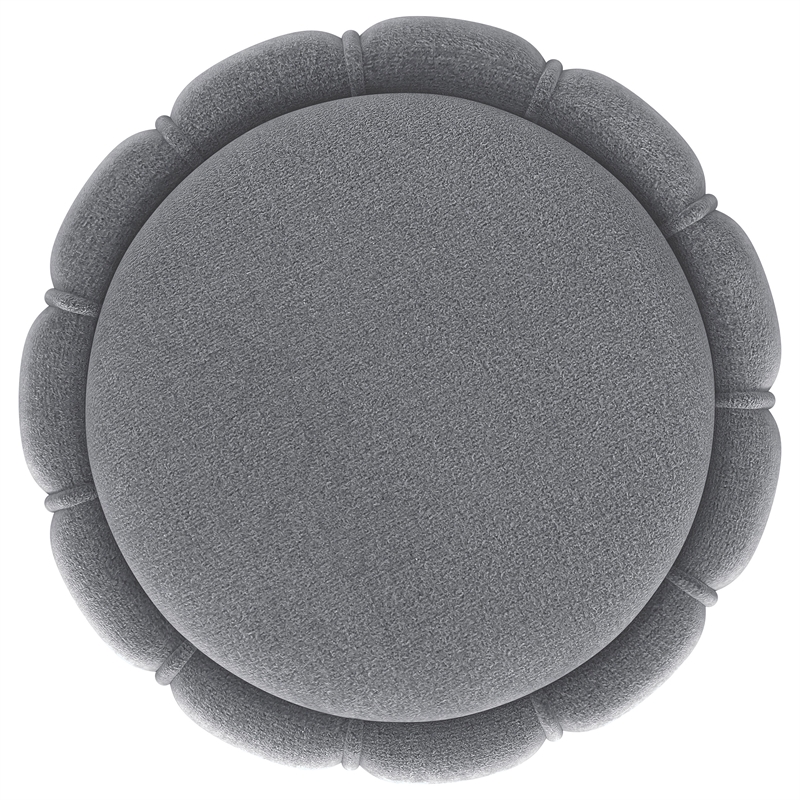 Pemberly Row Round Hourglass Soft Velvet Upholstered Ottoman in Gray