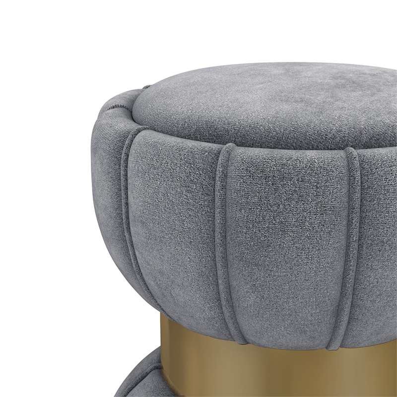 Pemberly Row Round Hourglass Soft Velvet Upholstered Ottoman in Gray