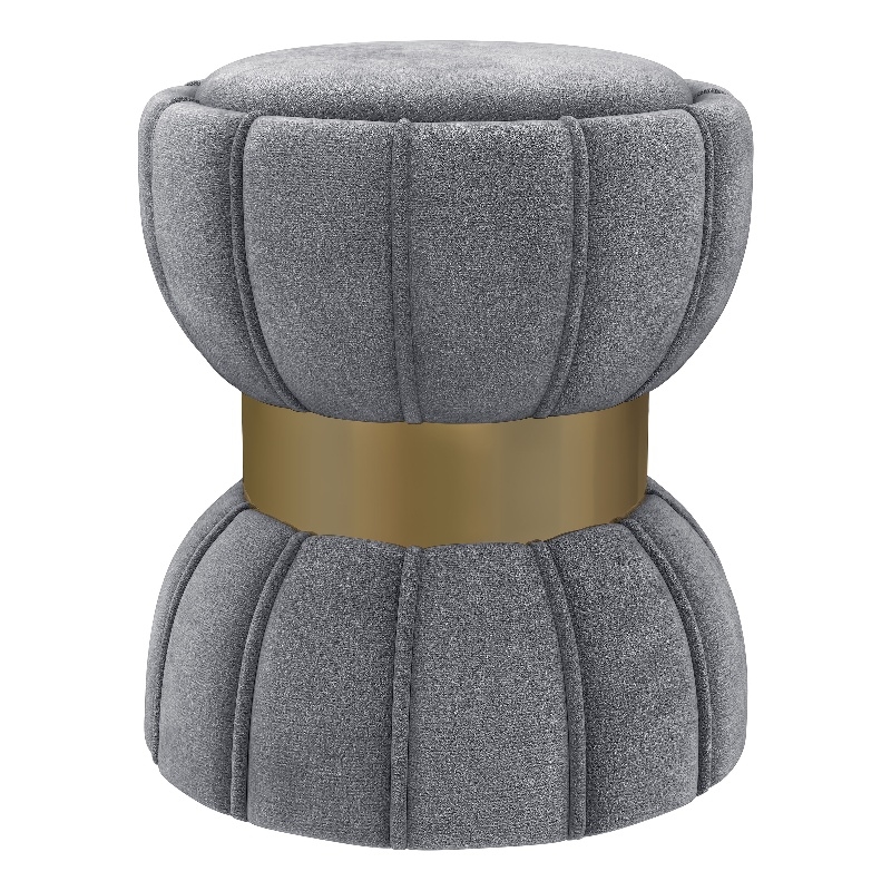 Pemberly Row Round Hourglass Soft Velvet Upholstered Ottoman in Gray