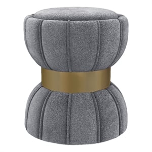 Pemberly Row Round Hourglass Soft Velvet Upholstered Ottoman in Gray
