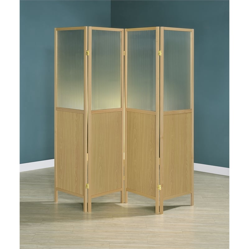 Pemberly Row 4-Panel Room Divider Folding Shoji Screen in Natural