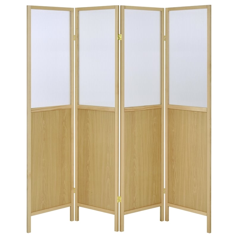 Pemberly Row 4-Panel Room Divider Folding Shoji Screen in Natural