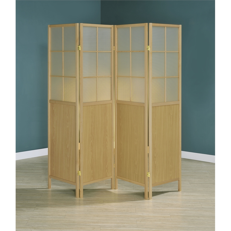Pemberly Row 4-Panel Windowpane Room Divider Shoji Screen in Natural