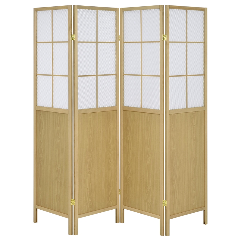 Pemberly Row 4-Panel Windowpane Room Divider Shoji Screen in Natural