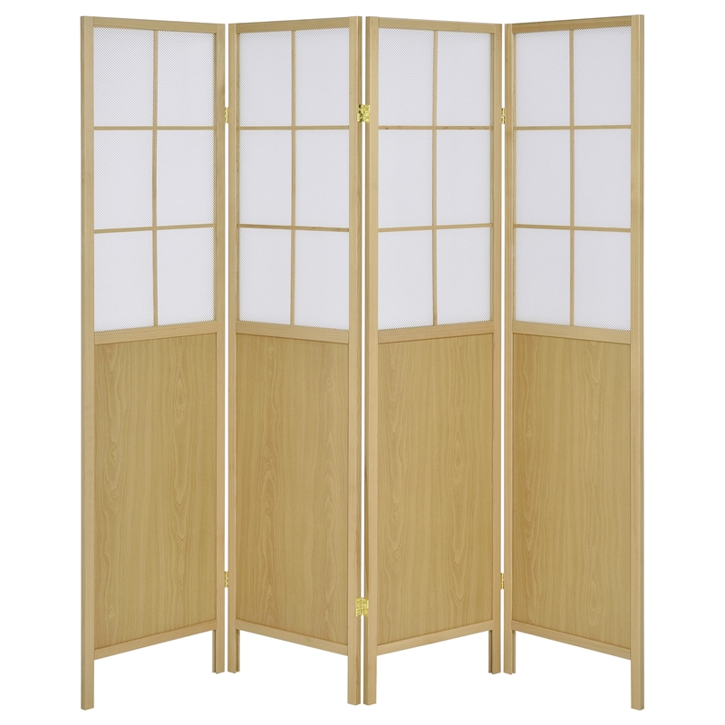 Pemberly Row 4-Panel Windowpane Room Divider Shoji Screen in Natural