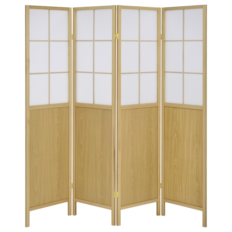 Pemberly Row 4-Panel Windowpane Room Divider Shoji Screen in Natural