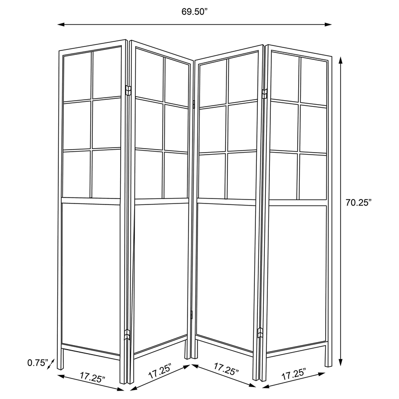 Pemberly Row 4-Panel Windowpane Room Divider Shoji Screen in Natural