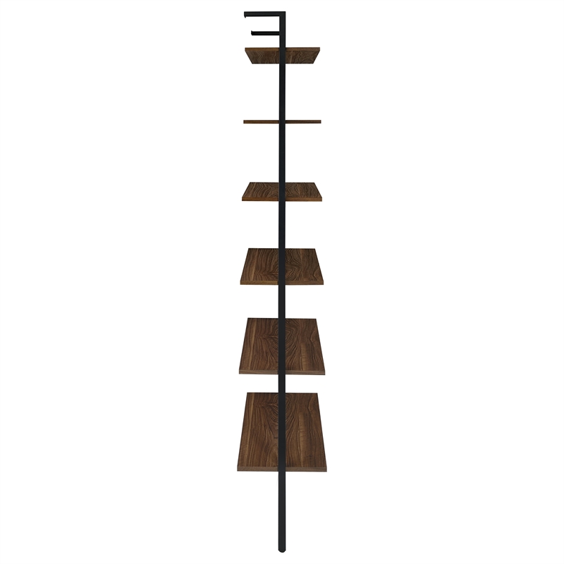 Pemberly Row 96-inch 6-shelf Wall Bookshelf with Metal Frame in Walnut