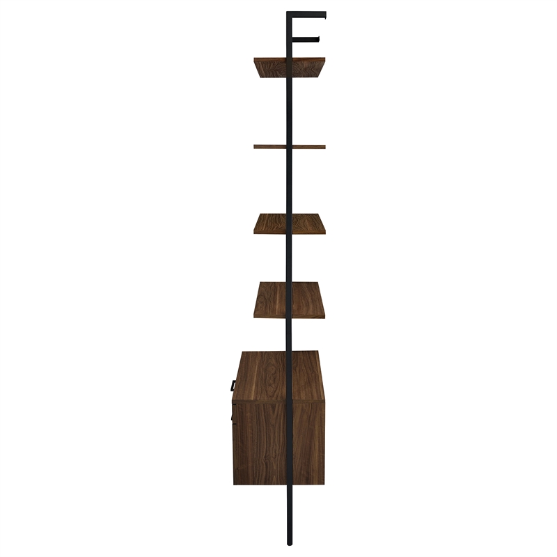 Pemberly Row 96-inch 4-shelf Wall Bookshelf with 2 Drawers in Walnut