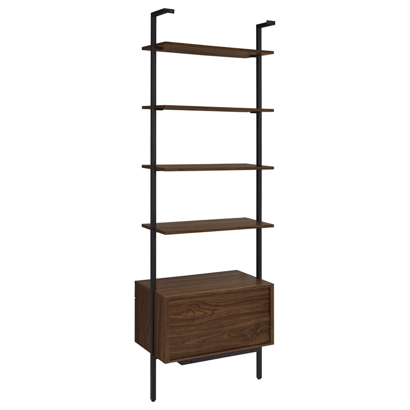 Pemberly Row 96-inch 4-shelf Wall Bookshelf with 2 Drawers in Walnut