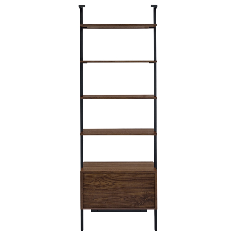 Pemberly Row 96-inch 4-shelf Wall Bookshelf with 2 Drawers in Walnut