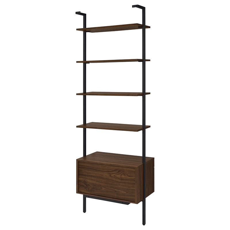 Pemberly Row 96-inch 4-shelf Wall Bookshelf with 2 Drawers in Walnut