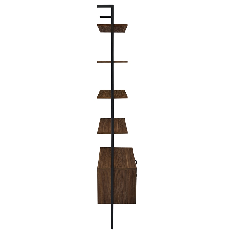 Pemberly Row 96-inch 4-shelf Wall Bookshelf with 2 Drawers in Walnut