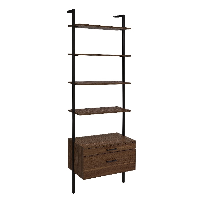 Pemberly Row 96-inch 4-shelf Wall Bookshelf with 2 Drawers in Walnut