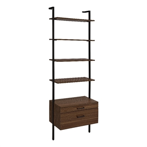 Pemberly Row 96-inch 4-shelf Wall Bookshelf with 2 Drawers in Walnut