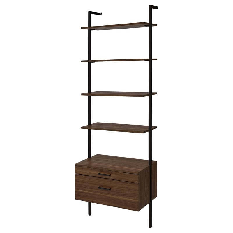 Pemberly Row 3-piece 96-inch Wall Mounted Bookshelf Set in Walnut