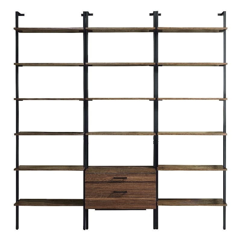 Pemberly Row 3-piece 96-inch Wall Mounted Bookshelf Set in Walnut