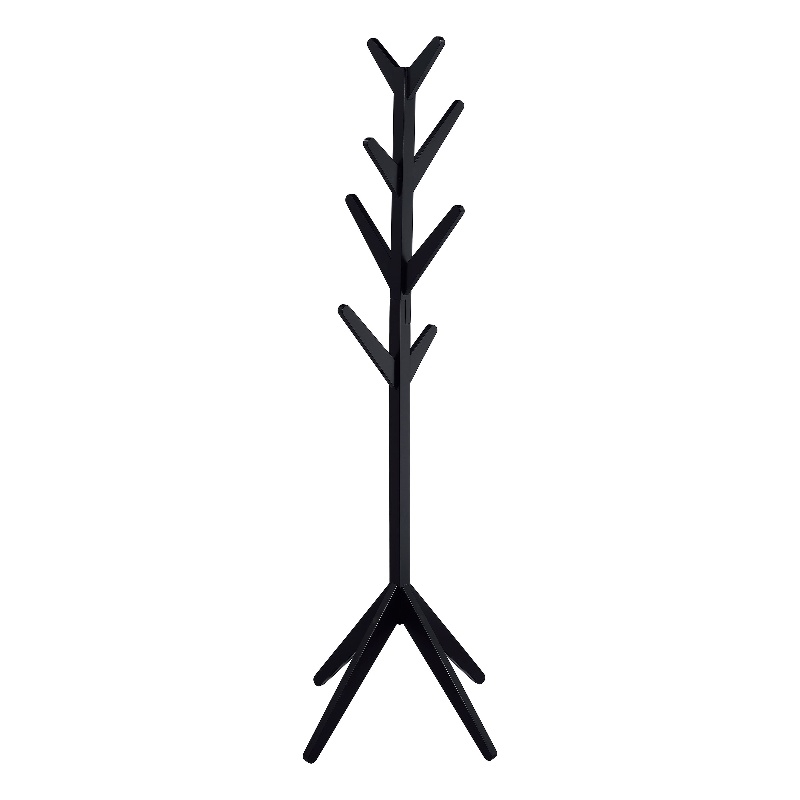 Pemberly Row Solid Wood Coat Rack Clothing Hanger with 8 Hooks in Black