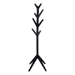 Pemberly Row Solid Wood Coat Rack Clothing Hanger with 8 Hooks in Black