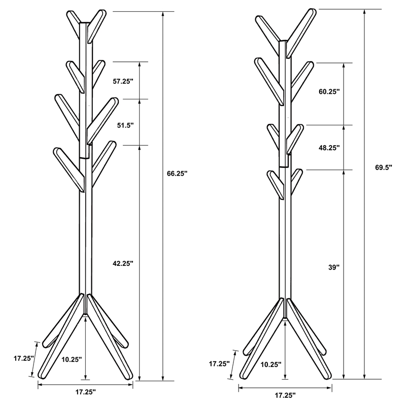 Pemberly Row Solid Wood Coat Rack Hanger with 8 Hooks in Cappuccino