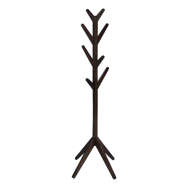 Pemberly Row Solid Wood Coat Rack Hanger with 8 Hooks in Cappuccino