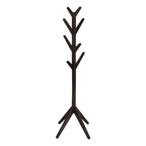 Pemberly Row Solid Wood Coat Rack Hanger with 8 Hooks in Cappuccino
