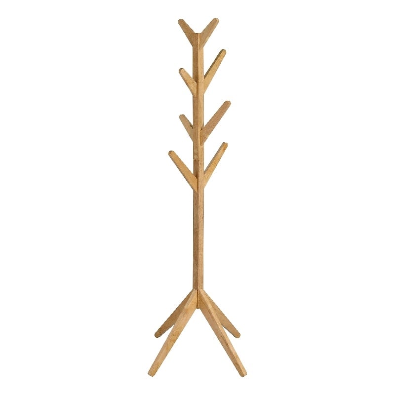 Pemberly Row Solid Wood Coat Rack Hanger with 8 Hooks in Natural Oak