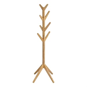 Pemberly Row Solid Wood Coat Rack Hanger with 8 Hooks in Natural Oak