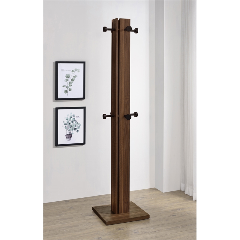 Pemberly Row Engineered Wood Coat Rack with 8 Metal Hooks in Walnut