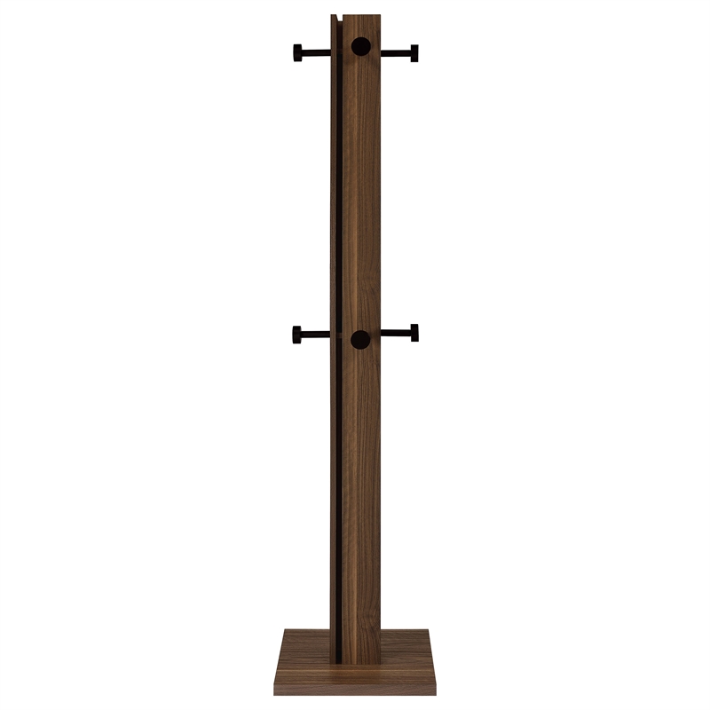 Pemberly Row Engineered Wood Coat Rack with 8 Metal Hooks in Walnut