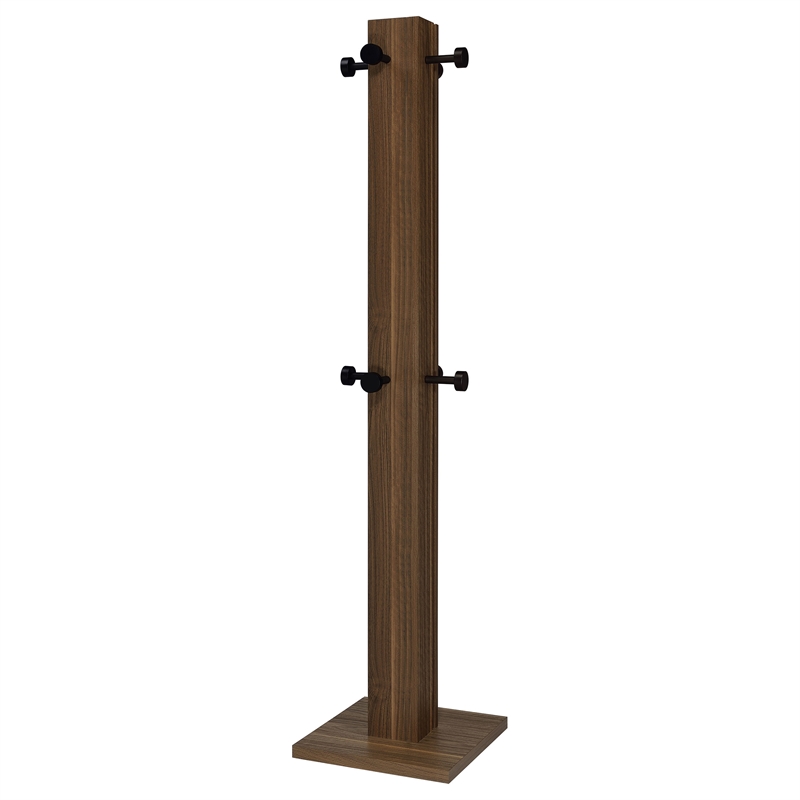 Pemberly Row Engineered Wood Coat Rack with 8 Metal Hooks in Walnut