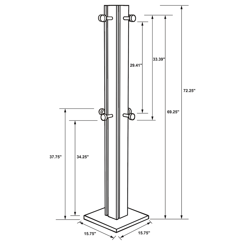 Pemberly Row Engineered Wood Coat Rack with 8 Metal Hooks in Walnut