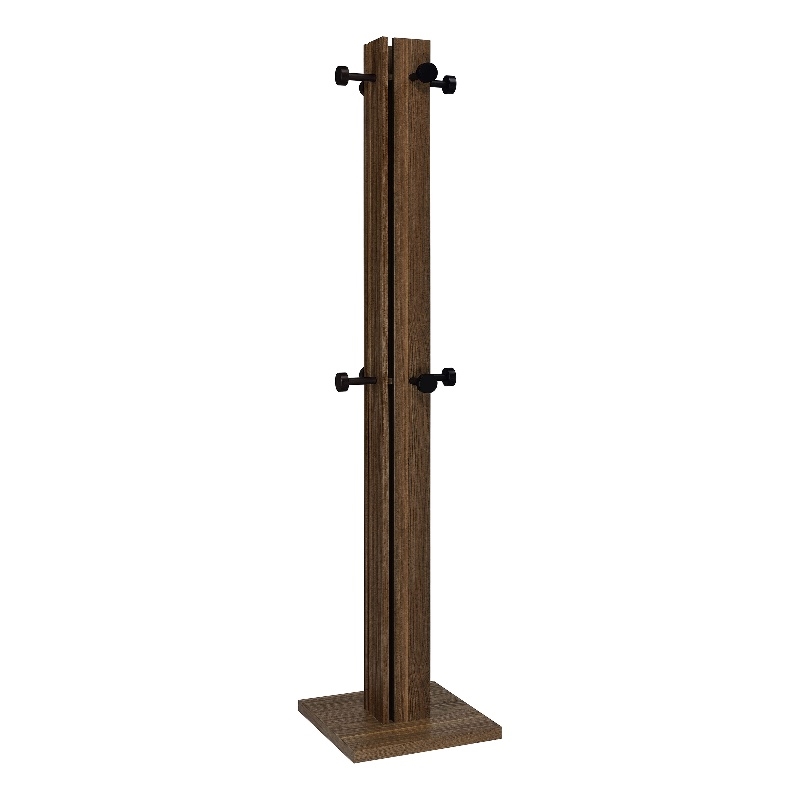 Pemberly Row Engineered Wood Coat Rack with 8 Metal Hooks in Walnut