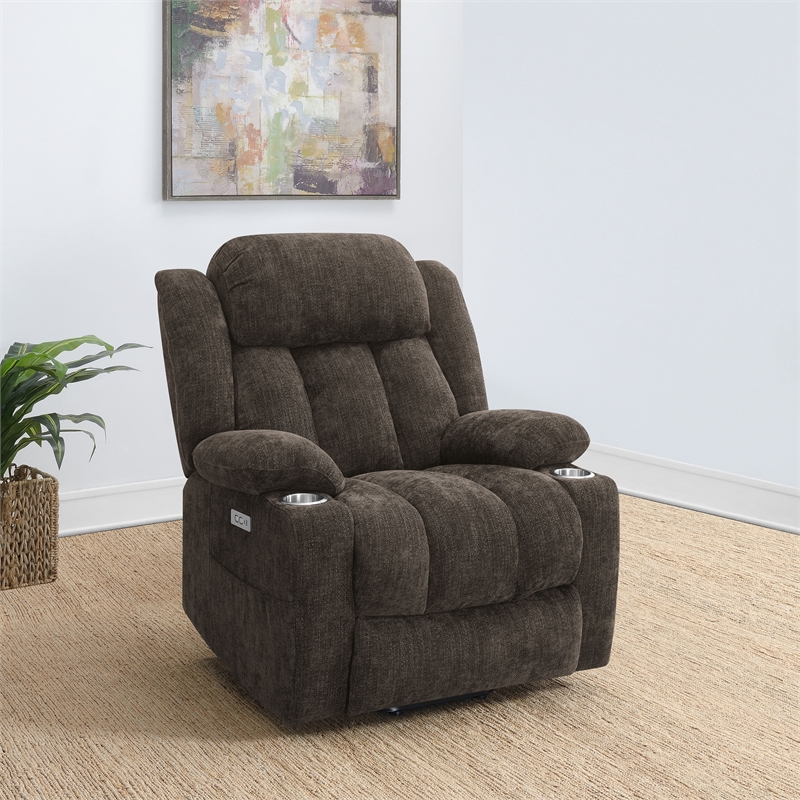 Pemberly Row Upholstered Power Lift Recliner Chair in Dark Brown